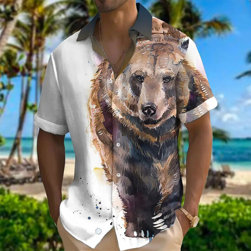 Camisas de manga corta con estampado 3D de León, Tigre, oso y águila para hombre, camisas Hawaianas, 2024