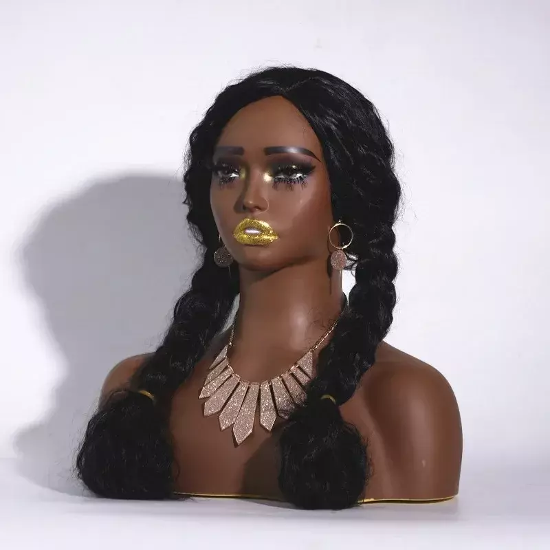 African American Female Wig Display Manikin Head Realistic Female Mannequin Head Bust with Shoulder for Wig Hat