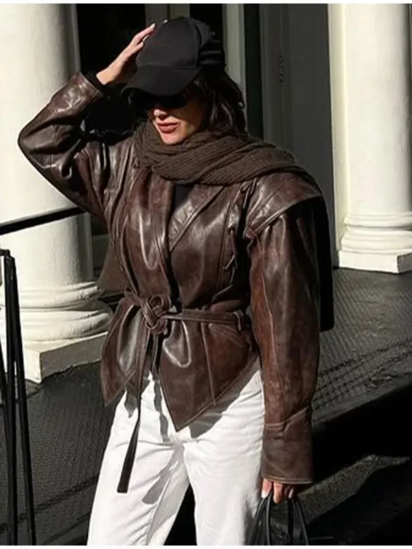 Herbst Winter Kunstleder Jacke Frauen Mode Vintage V-Ausschnitt weibliche Pu-Mantel elegante High Street Casual Damen Outwear