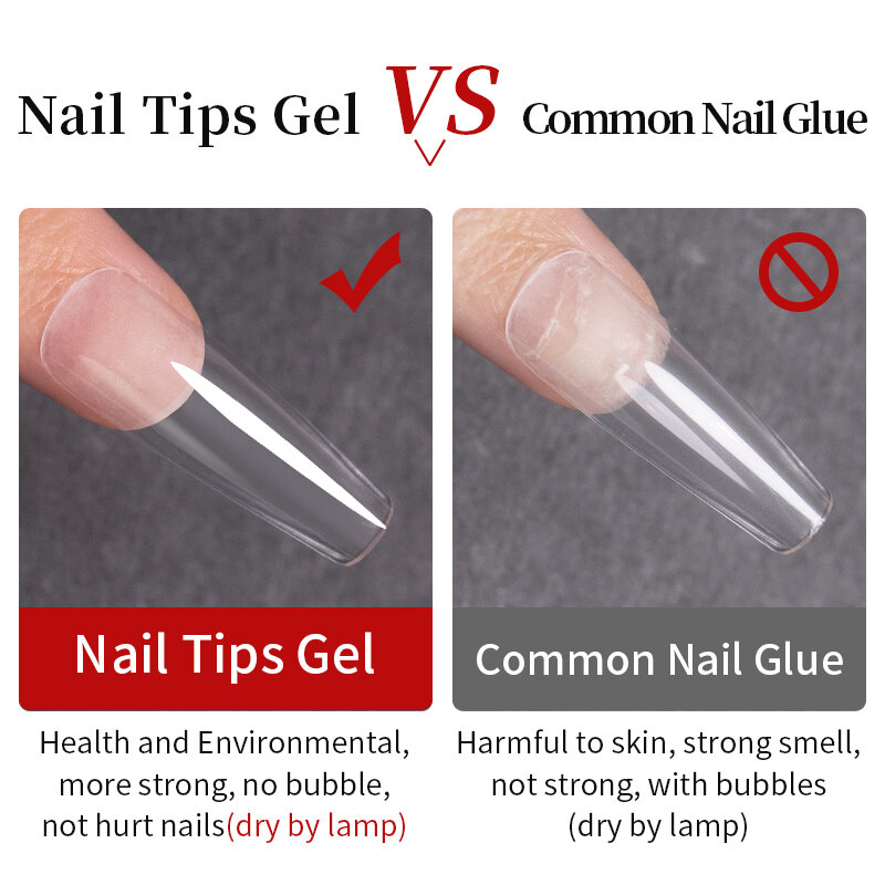 BOZLIN Nail Tips Glue Gel, pontas falsas, estender as unhas, revestimento base UV transparente, cola de diamante, verniz, 3 em 1 função, 15ml