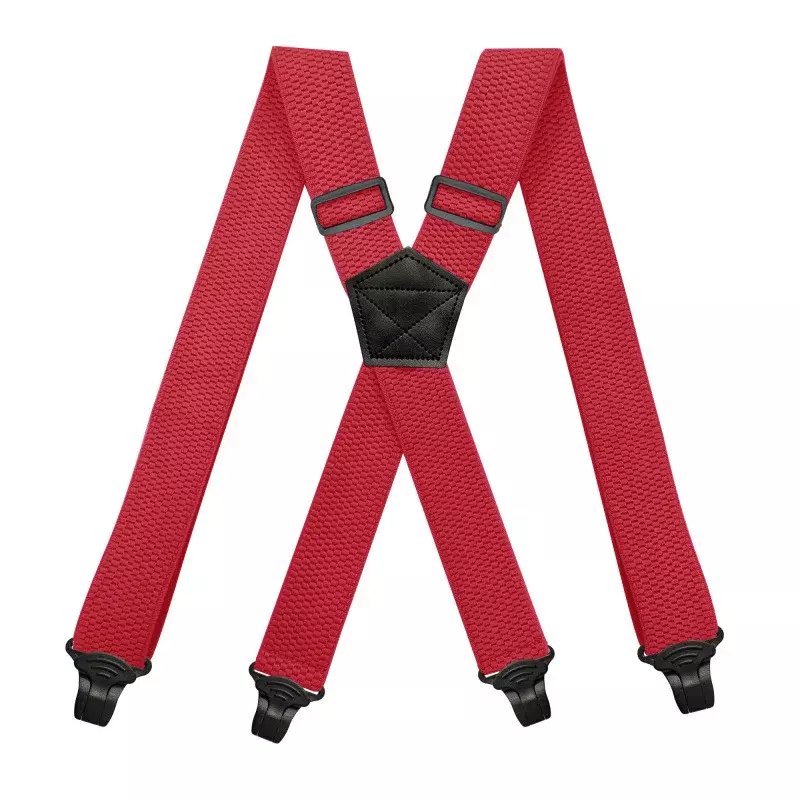 Heavy Duty Work Suspenders for Men 3.8cm Wide X-Back with 4 Plastic Gripper Clasps Adjustable Elastic Trouser Pants Braces-Black