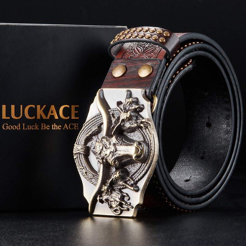 LUCKACE-cinturón vaquero occidental para hombre, diseño Vintage, hecho a mano, elegante, en relieve, buen regalo para marido, padre, novio y hermanos