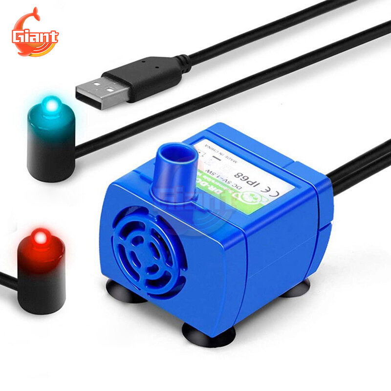 Pompa Air USB DC5V 1.5W, pompa air mancur Motor Brushless sunyi spons Filter busa indikator LED merah/biru