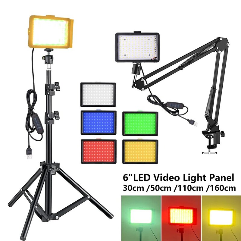 Lampu proyektor USB, lampu bohlam LED Video Panel fotografi Kit lampu Studio foto untuk merekam langsung dengan dudukan filter RGB