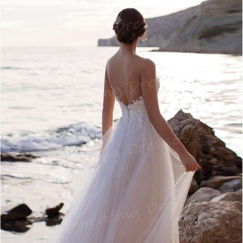 Vestidos de casamento elegantes para mulheres, apliques encantadores, vestidos de noiva sexy sem mangas, túnica sem costas, bonitos, 2024