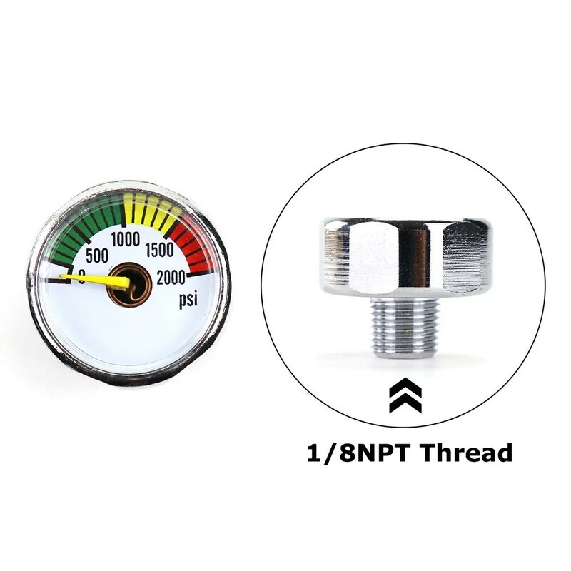 New Paintball  Air Mini 2000PSI Pressure Gauge Manometre Manometer 1/8NPT Thread -Silver