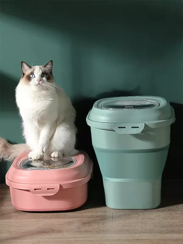 Contenitore per alimenti per cani da compagnia 15kg scatola per gatti secchi sigillo a prova di umidità pieghevole con misurino prodotti per cuccioli di gattino