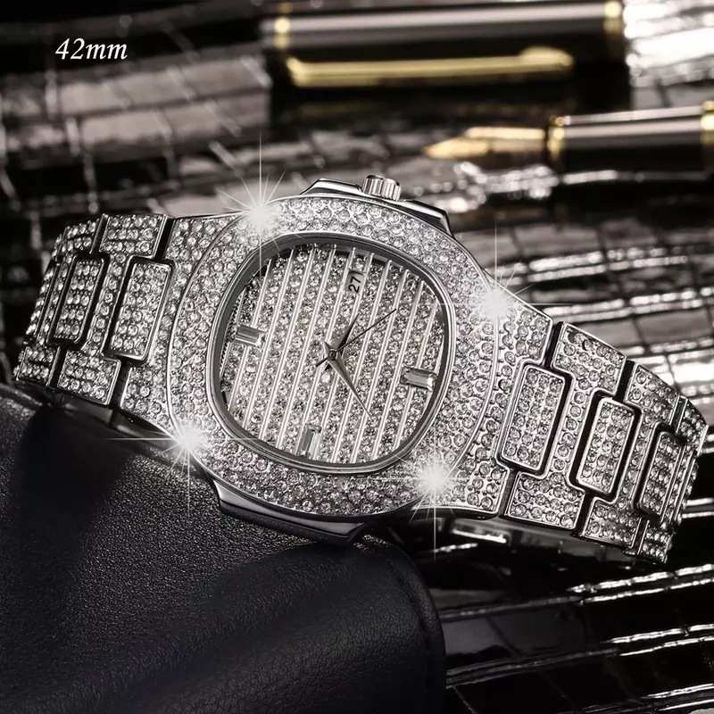Missfox-Reloj de cuarzo con diamantes ostentosos para Hombre, cronógrafo masculino de marca de lujo, estilo Hip Hop, resistente al agua