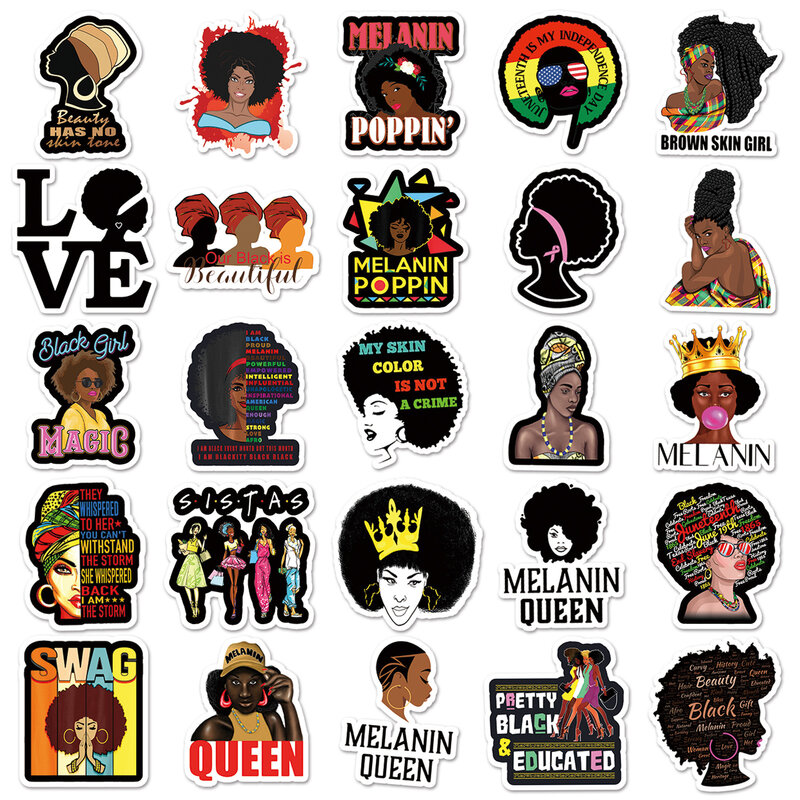 50Pcs Inspirational Black Girl Series Graffiti Stickers Suitable for Laptop Helmets Desktop Decoration DIY Stickers Toys