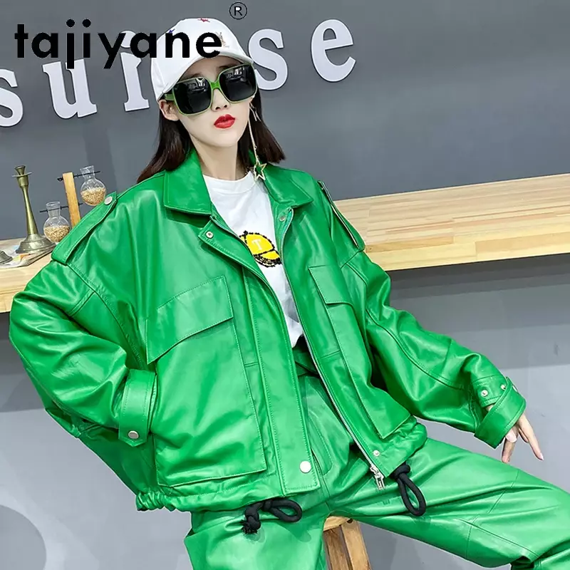 Pakaian Kulit Asli Musim Semi Tajiyane 2022 untuk Wanita Jaket Kulit Domba Asli Mantel Berkualitas Tinggi Longgar Mujer Chaqueta TN1771