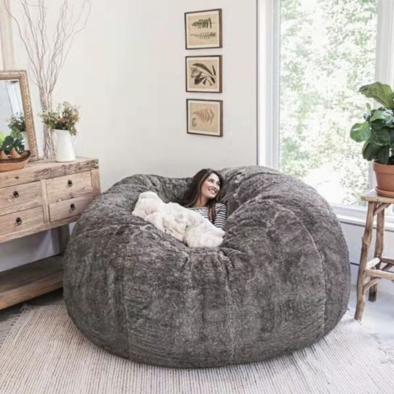 Soft Warm 7FT 183*90cm Giant Bean Bag Cover Fluffy Faux Fur Pouf Sofa Bed Soft Beanbag Couch Relax Recliner Chair Lazy Sofa Coat
