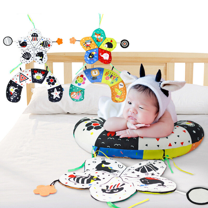 新生児用の高コントラスト両面感覚玩具、腹時間、黒と白の横枕、赤ちゃんの頭のトレーニング枕