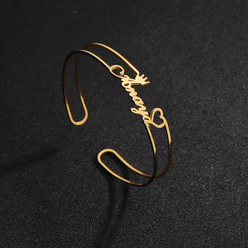 Atoztide personalizado personalizado 10mm nome da letra pulseira para mulheres homens de aço inoxidável oco bangles aniversário jóias presente
