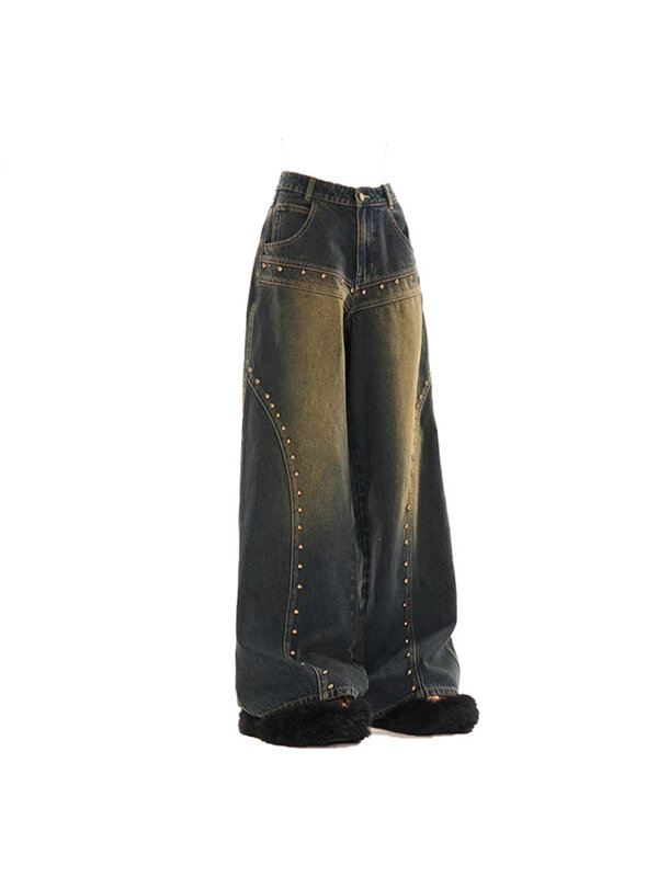 Pantalones vaqueros holgados para mujer, Vaqueros estéticos Harajuku Vintage de los años 90, pantalones vaqueros coreanos Y2k de cintura alta y pierna ancha, ropa desgastada de los años 2000