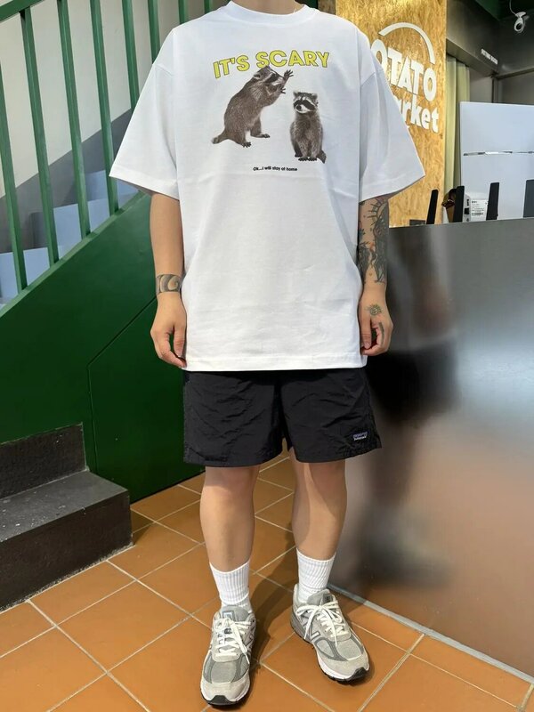 Bawełniana retro nadruk koszulka z grafiką męska sensowna y2k retro niszowa uliczna hip hop luźna koszulka z krótkim rękawem