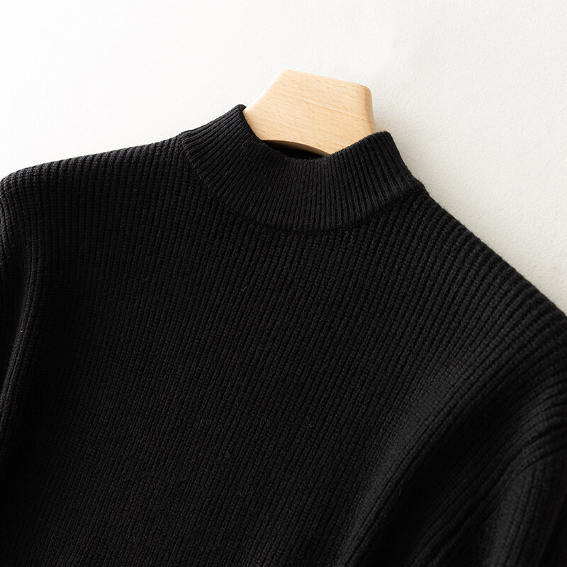 Jersey de rayas de Color sólido para hombre, camiseta gruesa y cálida, prendas de punto de negocios simples y secas, otoño e invierno, 2022