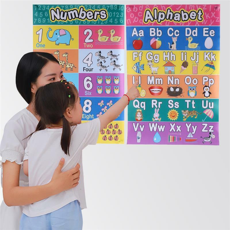 2個初期教育アルファベット数学子供子供壁チャートポスターオフィス学校教育 (30x45cm)