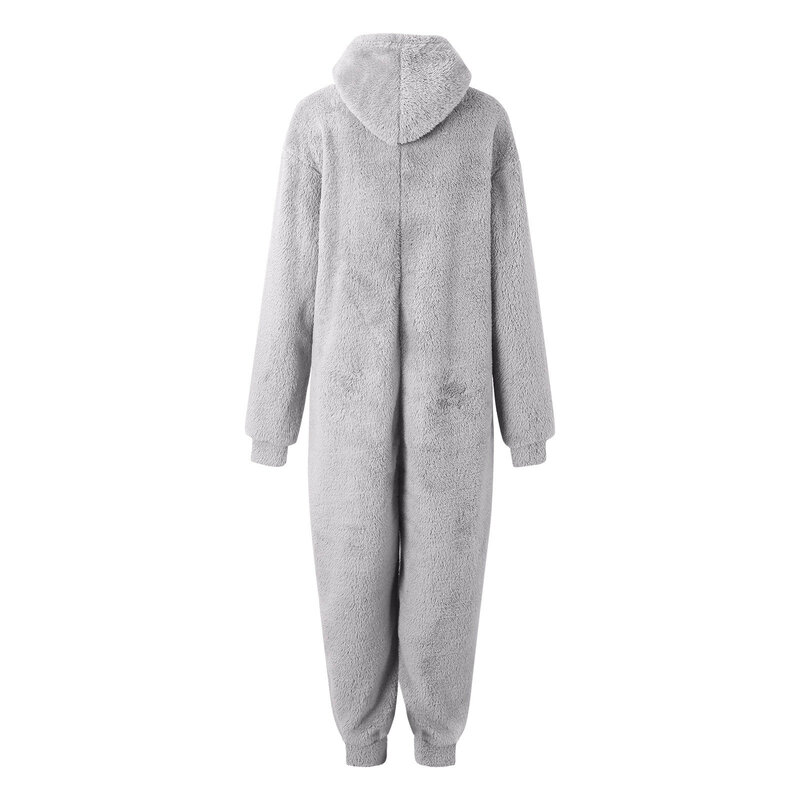 Mono holgado de lana con capucha, ropa de casa de Color sólido, pijama informal con cremallera, mono cálido para invierno