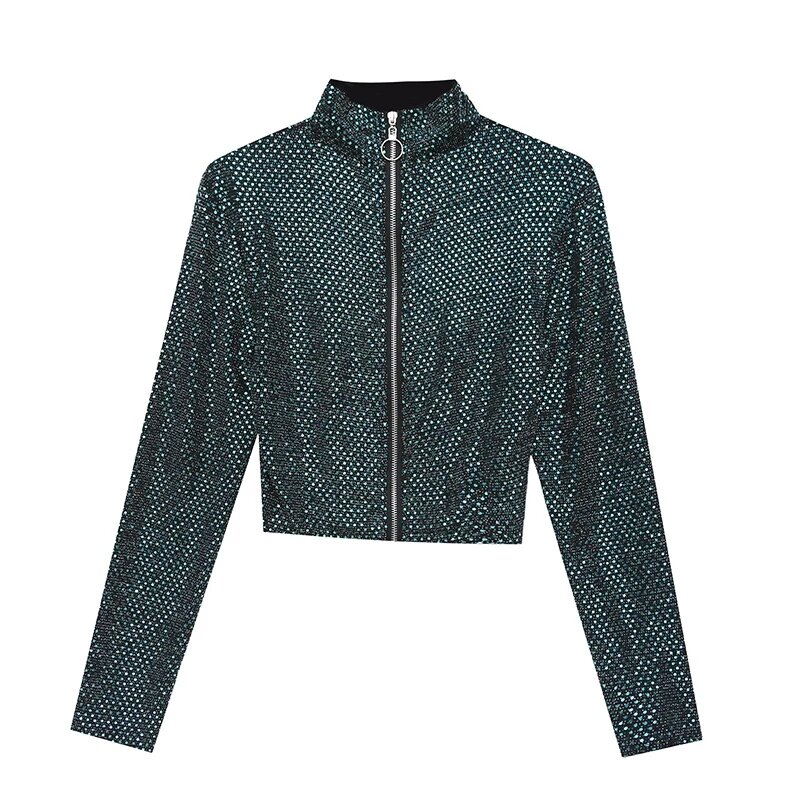 Осенняя куртка для женщин, новая блестящая короткая куртка с блестками, женская модная дизайнерская Соблазнительная рубашка с длинным рукавом