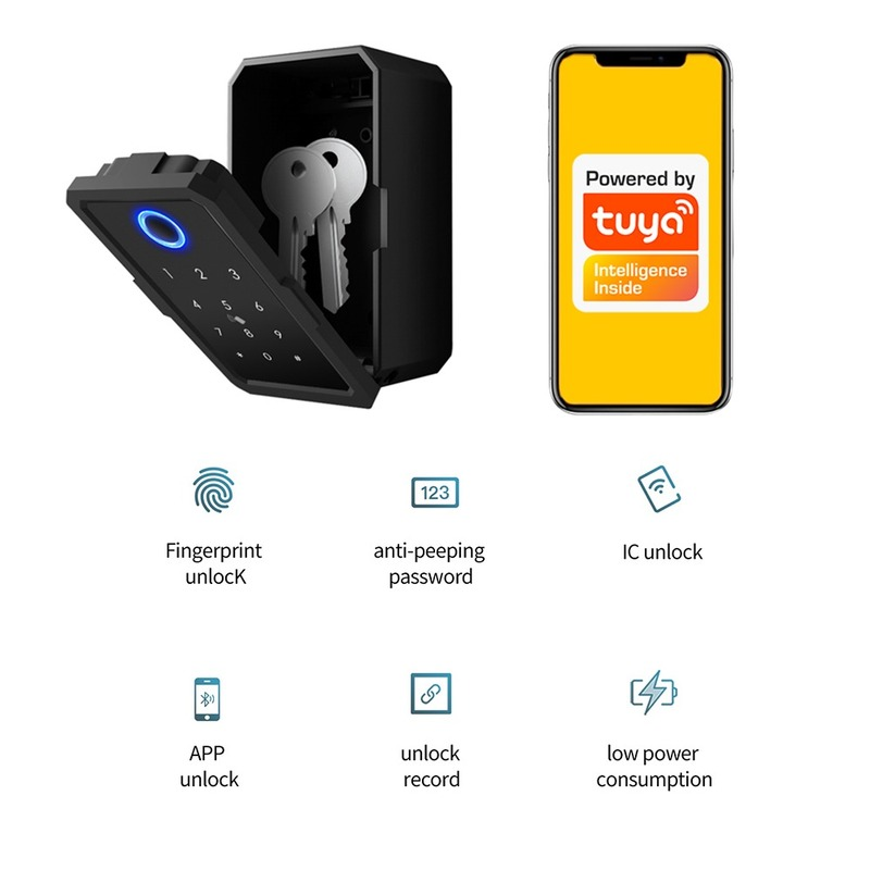 Kotak kunci aman elektronik Tuya, kontrol hidup pintar Bluetooth 4.1 Gateway tahan air luar ruangan Keamanan Sidik Jari stash