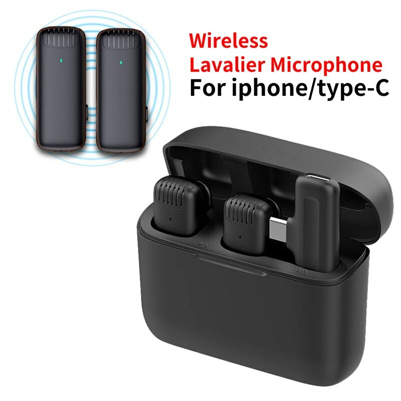 J13 mikrofon Lavalier nirkabel, dengan casing pengisi daya penerima Audio Video portabel mikrofon Mini untuk iPhone Android Tablet Gaming Live