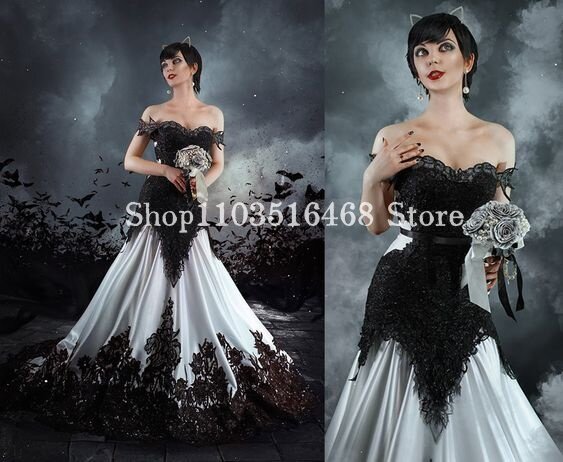 Victorian Gothic Punk Wedding Dress One Shoulder Black and White Corset Tight Mermaid Bridal Ball Formal Occasion فساتين سهرة