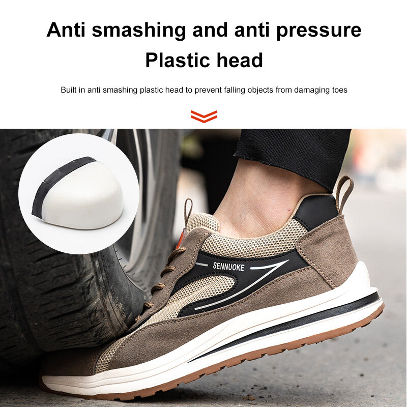 Sepatu keselamatan sepatu olahraga pria untuk Sneakers kerja ringan Pohon jari kaki baja pengiriman Industria keselamatan tenis