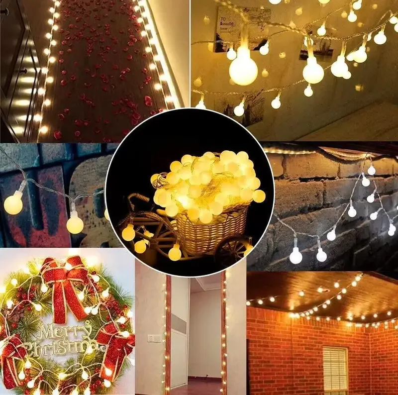 Guirnalda de luces LED con USB y batería, cadena de hadas para exteriores, Navidad, vacaciones, boda, decoración de jardín, 100LED