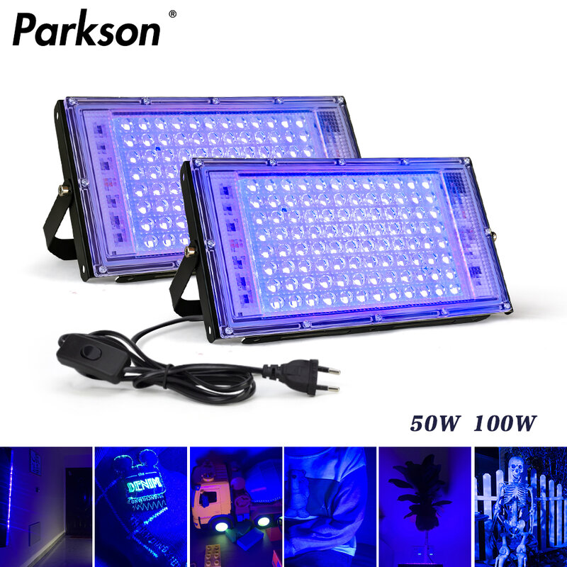 395nm 400nm Led UV Floodlight 220V Ultraviolet Stage Lamp 50W 100W LED Stage Blacklight Waterproof Disco Party Stage Backlight