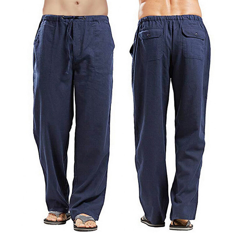 New Linen Wide Men Pants Korean Trousers Oversize Linens Streetwear Male Spring Summer Yoga Pants Casual Men Clothing Sweatpants