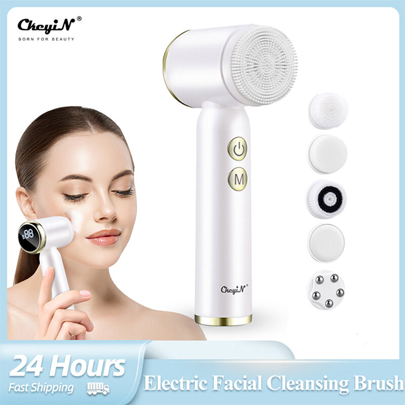 Ckeyin 6 in 1 Ultraschall elektrische Gesichts reinigungs bürste automatisch rotierende wasserdichte Gesichts massage gerät Poren reiniger Mitesser entfernen