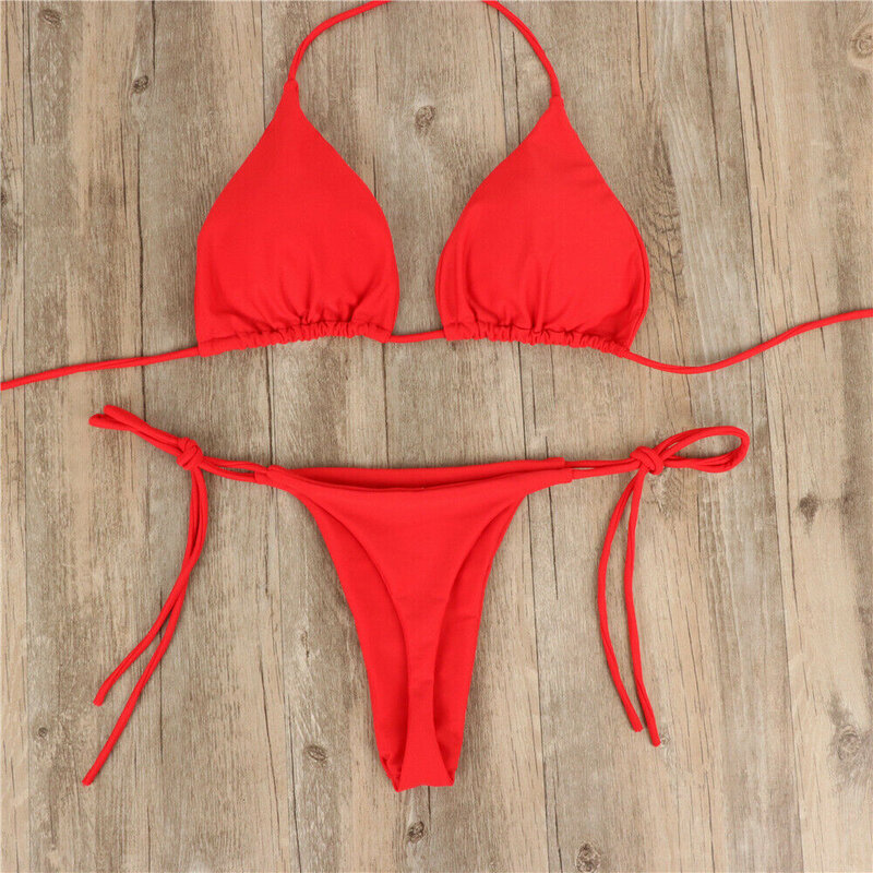2 szt. Zestaw Bikini dla kobiet wiozane na boku seksowny strój kąpielowy z bandażem w jednolitym kolorze brazylijskie stroje kąpielowe kostium kąpielowy