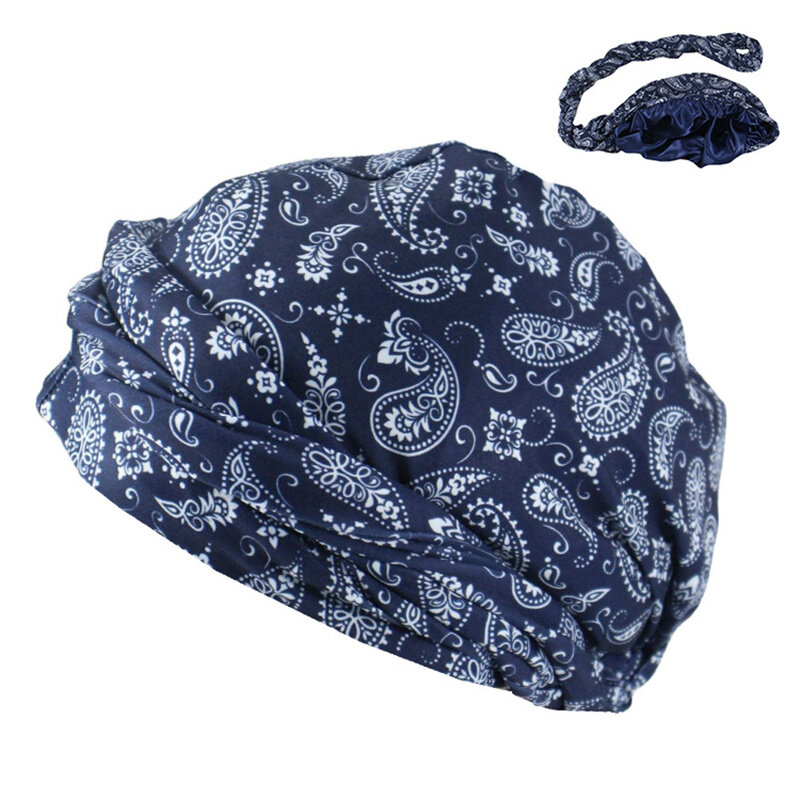 Bohe Style Paisley Print Turban Head Wrap for Men Satin Lining Stretchy Bandana Durag Men's Hip Hop Headband Biker Headscarf