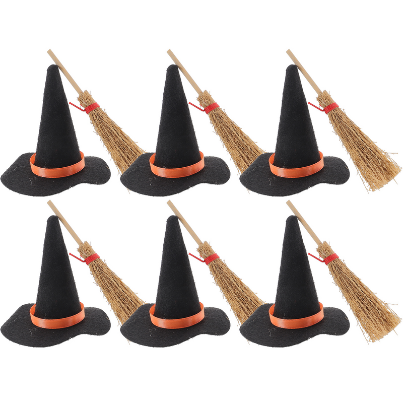 Mini chapeaux de sorcière en feutre, couvre-bouteille de vin, petit balai, mini décorations d'Halloween