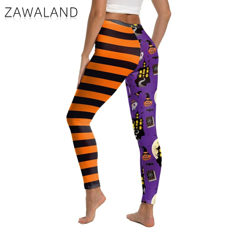 Zawaland-Leggings sexys a rayas para mujer, pantalones informales de entrenamiento, mallas delgadas con estampado 3D de Terror para Halloween y Cosplay