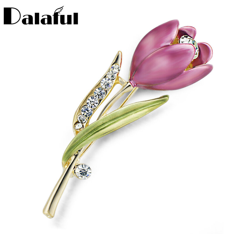 Elegancki kwiat tulipana broszka Pin kryształowa biżuteria do kostiumu ubrania akcesoria biżuteria broszki ślubne Z014