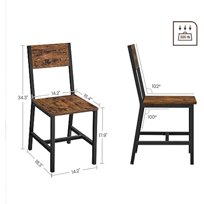 Krzesło do jadalni zestaw 2, rustykalne drewniane krzesła z metalowymi stalowa rama, łatwe w montażu, stabilne, wygodne siedzisko, nowoczesne krzesło wiejskie
