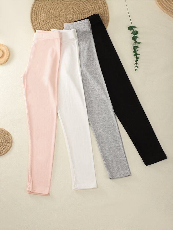 Girls Casual Solid Color Modal Thin Leggings, Summer, Breathable, 4 Pcs