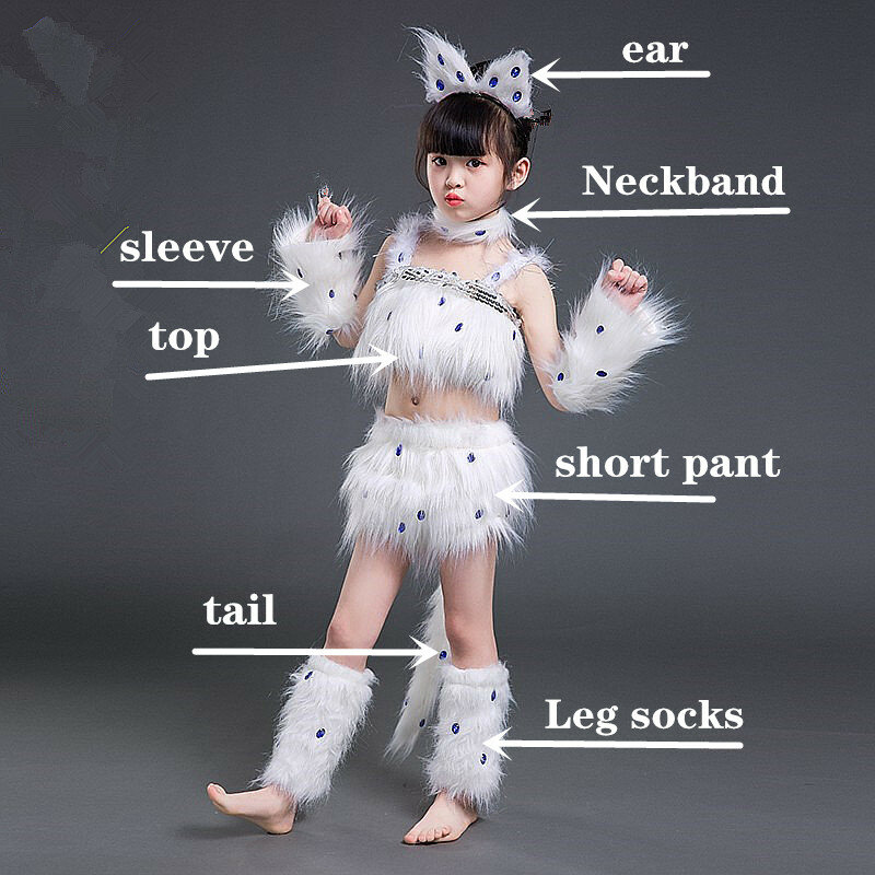 Costume de chat blanc pour filles, cosplay, renard, animal, danse, pour enfants, halloween, cosplay