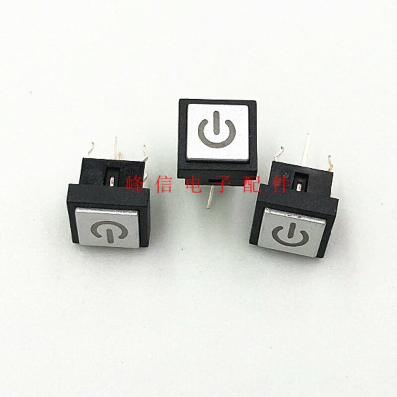 2Pcs Taiwan With Red Light Key Switch Tact Switch Small Button With Power Symbol Hat 6 Foot Switch 10*10