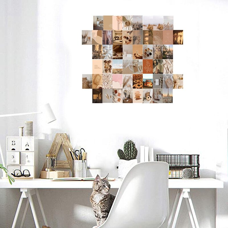 50 pezzi immagine estetica Beige per Collage da parete, carte Boho da 4 x6 pollici, Kit di stampa Collage decorazioni per la stanza di colore caldo per ragazze