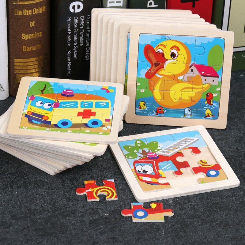 Wooden Small Puzzle Children's Puzzle 9 Pieces Of Woody Forest Animal Shape Story Puzzle/Traffic Puzzles/Idiom Puzzle Toy Puzzle