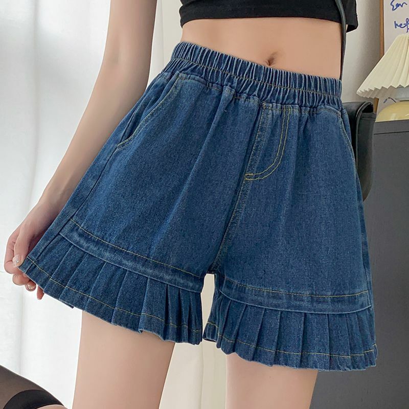 Pantaloncini dritti larghi in Denim Wash 2024 primavera/estate nuovi pantaloni a gamba larga per ridurre l'età Casual versatili coreani