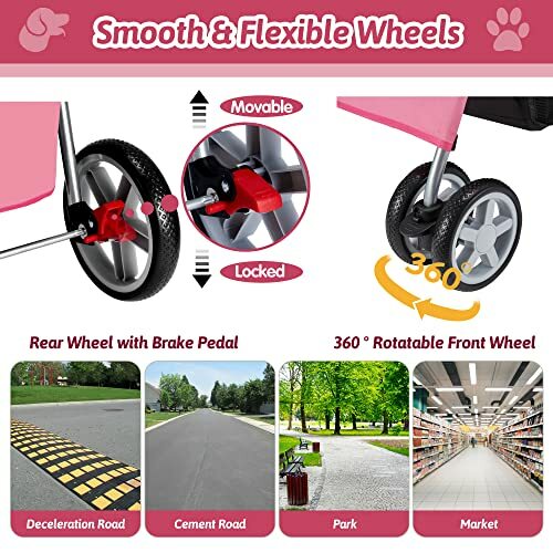 Pet Stroller 4 Wheels Dog Cat Stroller for Medium Small Dogs Cats, Folding Cat Jogger Stroller with Storage Basket