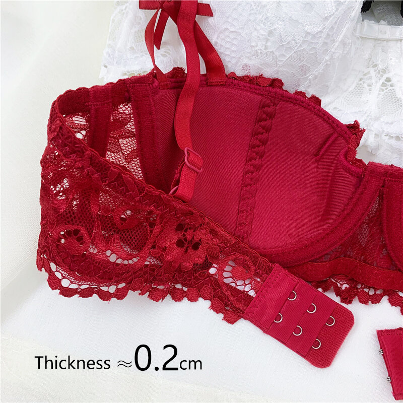 Sutiãs de algodão fino para mulheres, lingerie plus size, 1 ou 2 copos, vermelho e preto, sutiã sexy, top de sutiã balconette, copo A B C D
