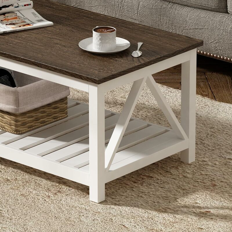 โต๊ะกาแฟ, โต๊ะห้องนั่งเล่นสไตล์วินเทจแบบชนบทพร้อมชั้นวาง, 47สีขาว