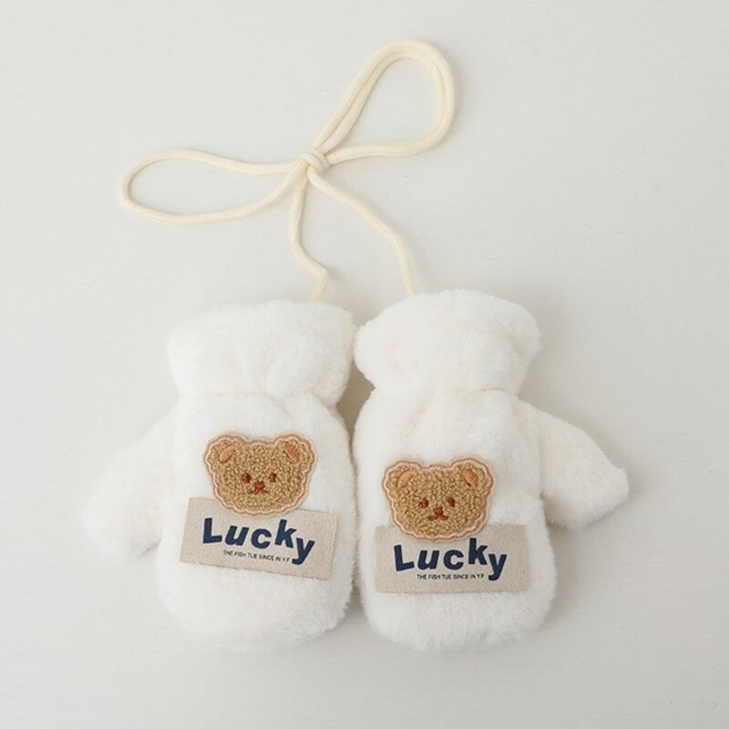 Luvas pelúcia macias engrossar luvas dedo completo urso padrão luvas para crianças acessórios confortáveis ​​para seus