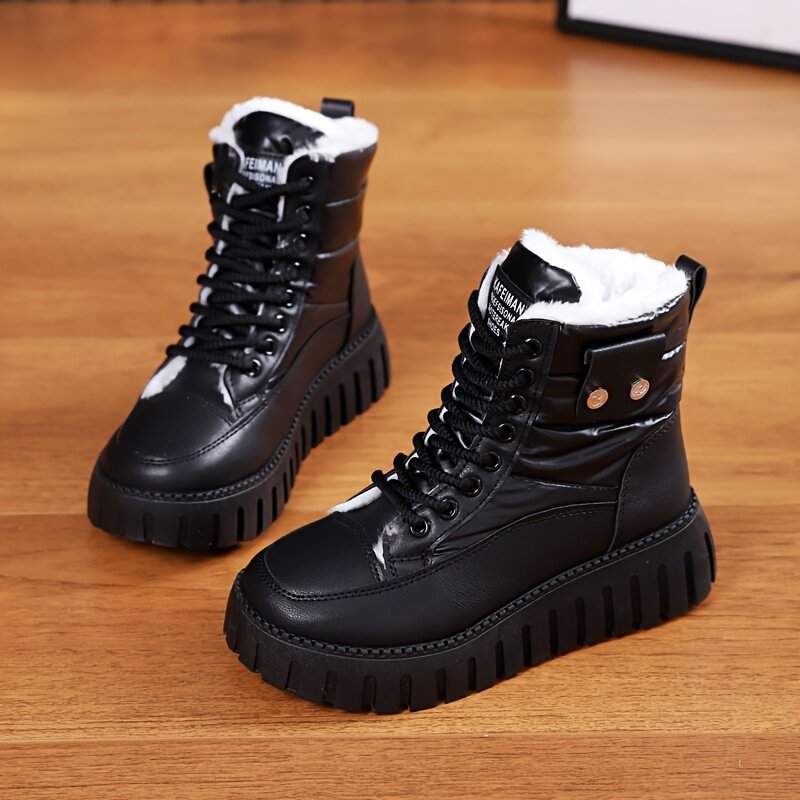 Lining Comfortable Thick Soled Platform Fashion Ankle Boots Women's Round Toe Non-slip Warm Snow Boots Fleece