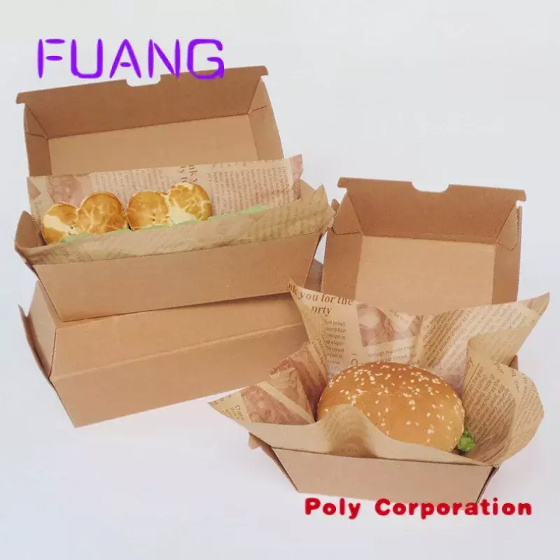 Kotak kemasan Hamburger kertas bergelombang kustom dan logo desain kotak kemasan Hamburger bahan kelas makanan