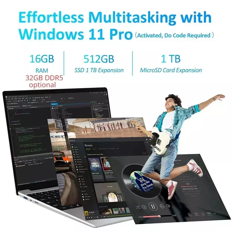 Laptop Gaming, notebook komputer kantor Windows 11 2024 inci Netbook 15.6 inci generasi 12 Intel N95 32GB DDR4 Slot 2TB M.2 WiFi kamera